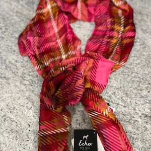 Women's Pink and Red Silk Scarf Echo New York NWT
